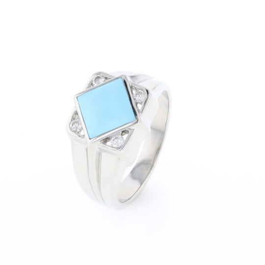 Natural Sleeping Beauty Turquoise ring diamond shape inlaid design with .16ctw round diamonds