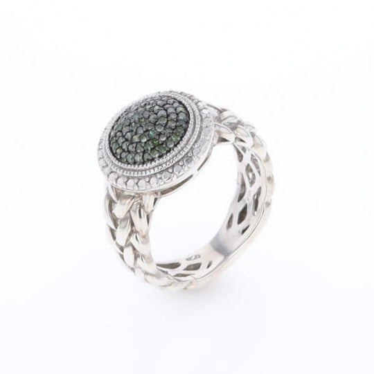 Green Diamond Braided Cluster Ring