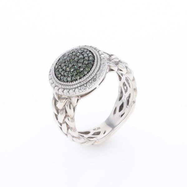 Green Diamond Braided Cluster Ring