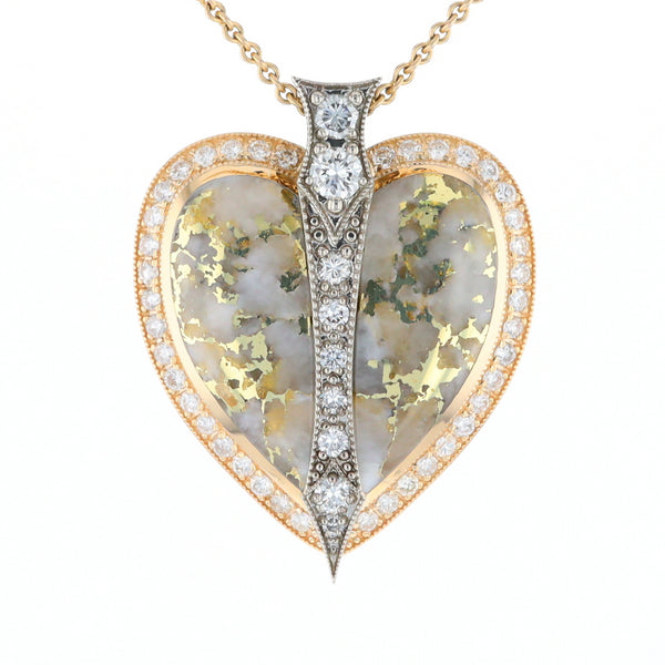 Gold Quartz Necklace Cupid's Revenge 2.24ctw Diamonds Heart Pendant (G1)