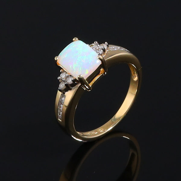 Rectangular Opal Ring with Diamond Accents