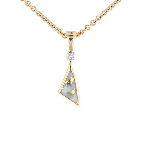 Gold Quartz Necklace Sail Inlaid Design Pendant with .02ct Diamond