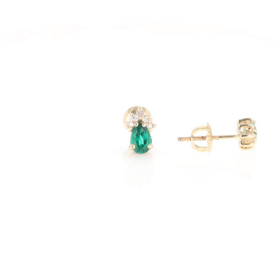 Synthetic Emerald Pear Shaped Earrings with Diamond Accents