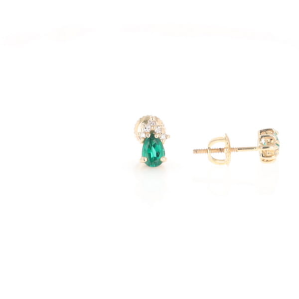 Synthetic Emerald Pear Shaped Earrings with Diamond Accents