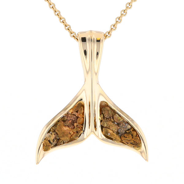 Whale Tail Natural Gold Nuggets Inlaid Pendant XL