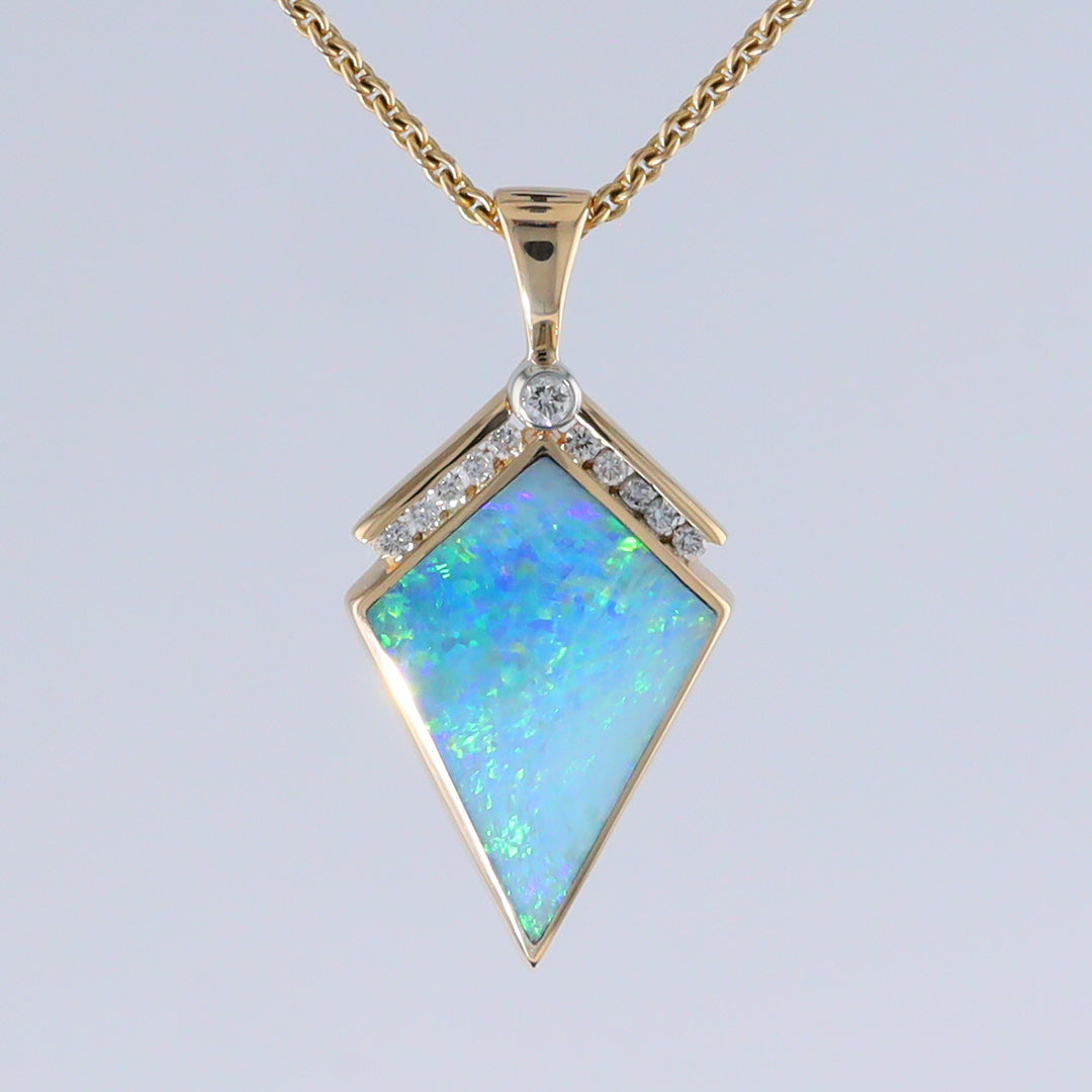 Opal Pendant Inlaid Kite Design with .19ctw Round Diamonds