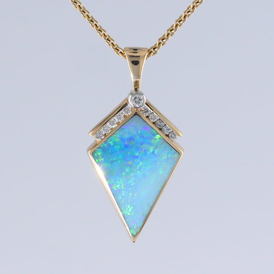 Opal Pendant Inlaid Kite Design with .19ctw Round Diamonds