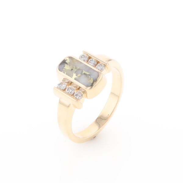 Gold Quartz Ring Oval Inlaid Design with .24ctw Round Diamonds