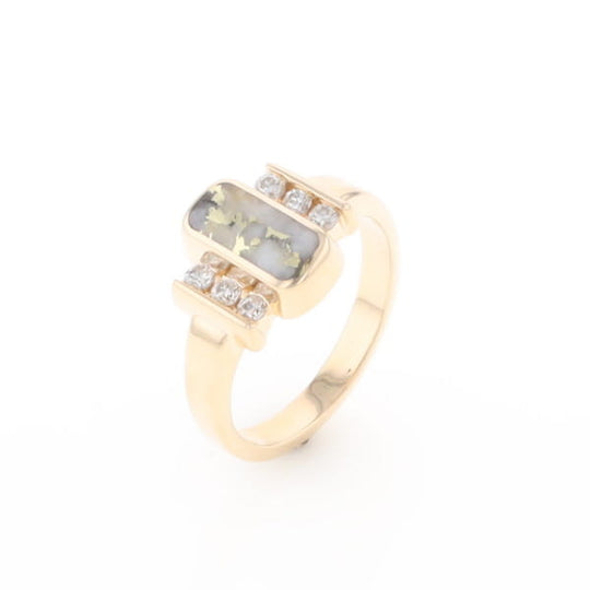 Gold Quartz Ring Oval Inlaid Design with .24ctw Round Diamonds