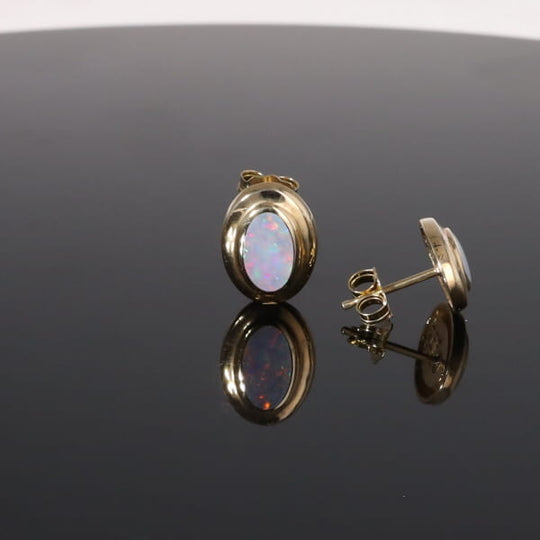 Opal Earrings Oval Inlaid Design Studs