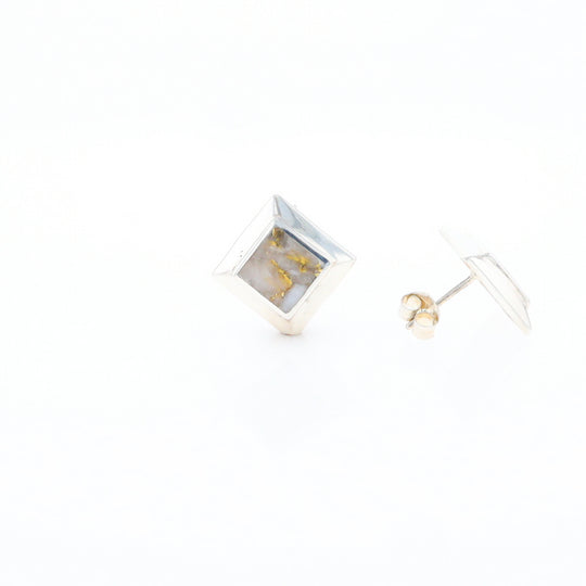 Sterling Silver Gold Quartz Inlaid Square Stud Earrings - G3