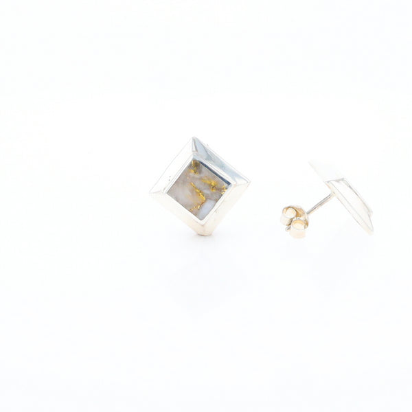 Sterling Silver Gold Quartz Inlaid Square Stud Earrings - G3