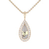 Gold Quartz Pendant Tear Drop Inlaid .42ctw Diamond Halo Design
