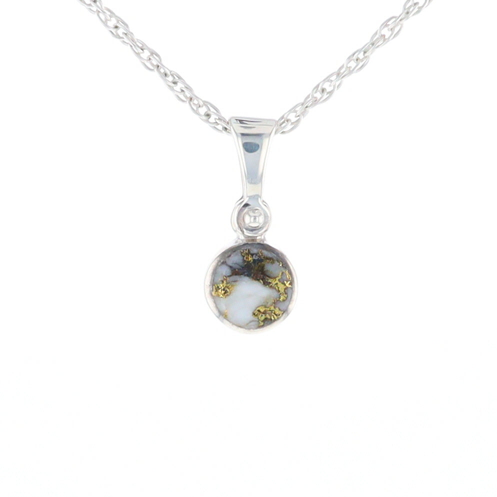 Sterling Silver Gold Quartz Inlaid Circle Pendant - G3