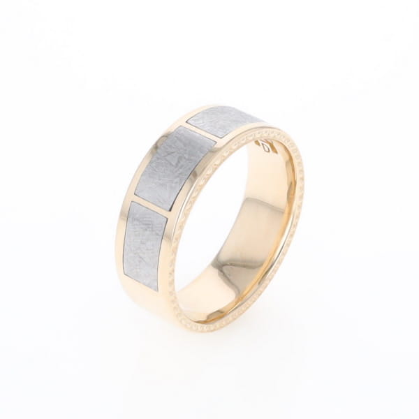 3 Section Men's Meteorite  Milgrain Topped Ring