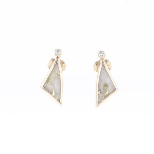 Gold Quartz Earrings Triangle Shape Inlaid with .04ct Round Diamonds - G2