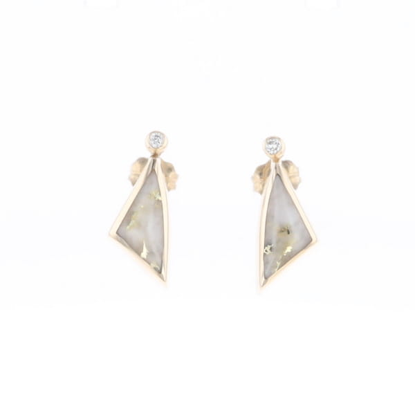 Gold Quartz Earrings Triangle Shape Inlaid with .04ct Round Diamonds - G2