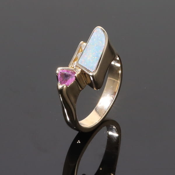 Opal Rings Geometric Inlaid with Pink Sapphire and .08ctw Diamonds