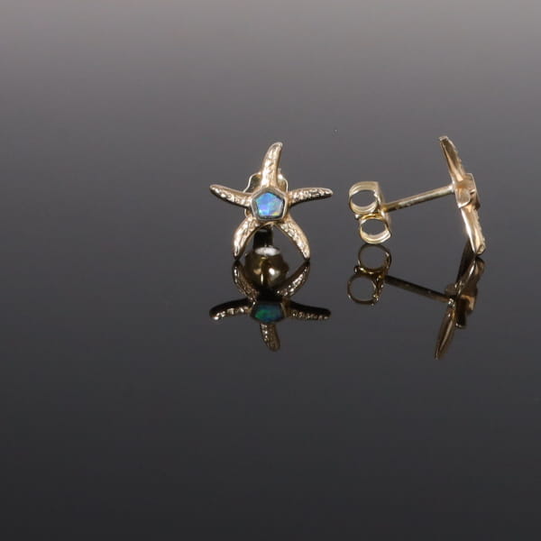 Opal Earrings Inlaid Realistic Star Fish Design Studs