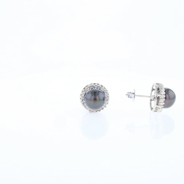 Gray Pearl Halo Studs