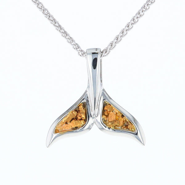 White Gold Whale Tail Pendant Natural Nuggets Double Inlaid Sea Life Pendant