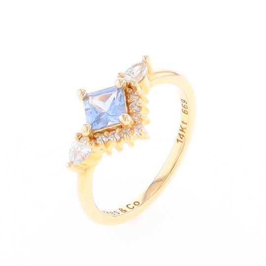 Princess Cut Ceylon Sapphire with Diamond Bottom Edge