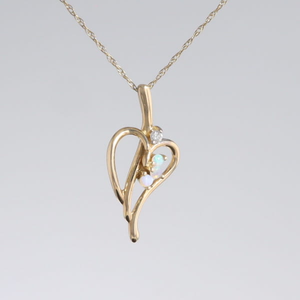 Round Opal & Diamond Heart Necklace