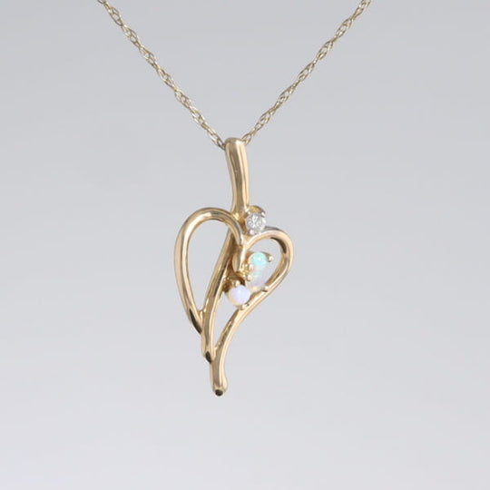 Round Opal & Diamond Heart Necklace