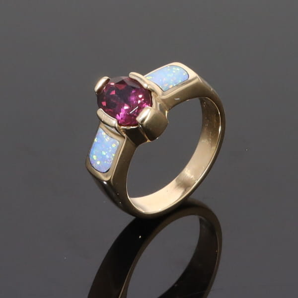 Opal Rings 2 Section Inlaid Design with Oval Pink Tourmaline