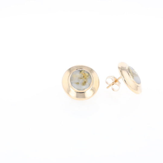 Superior Quality Gold Quartz Inlaid Circle Stud Earrings