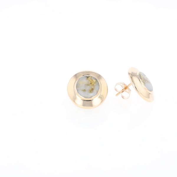 Superior Quality Gold Quartz Inlaid Circle Stud Earrings