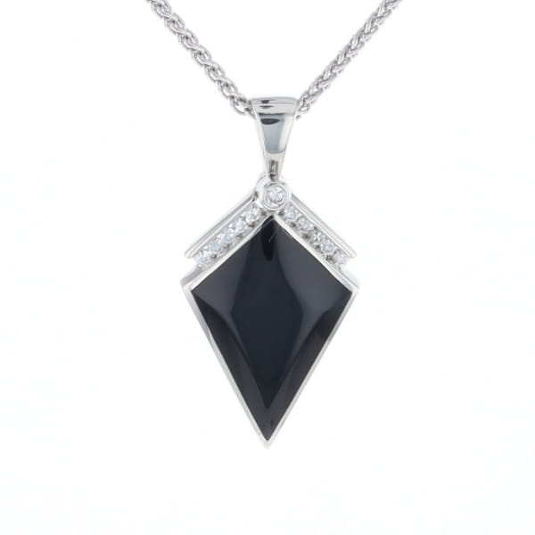 Onyx Kite Design Inlay .19Ctw Diamond Pendant