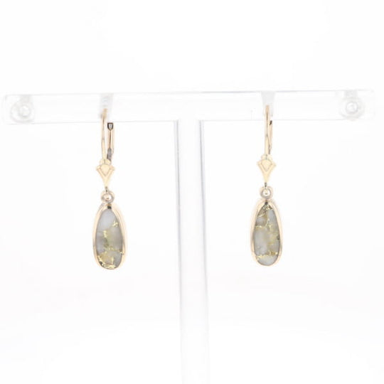 Gold Quartz Earrings Tear Drop Inlaid Lever Backs