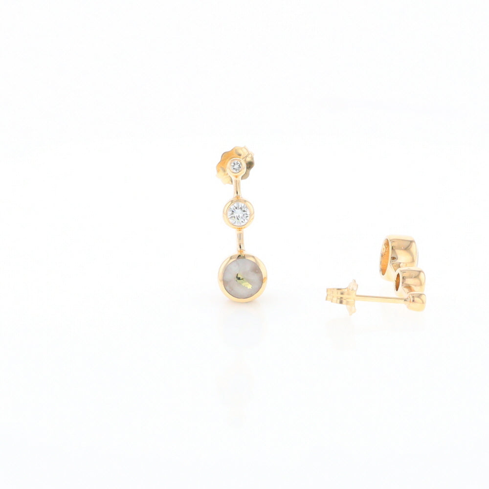 Gold Quartz Round Inlay with Diamond Accents Stud Earrings G2