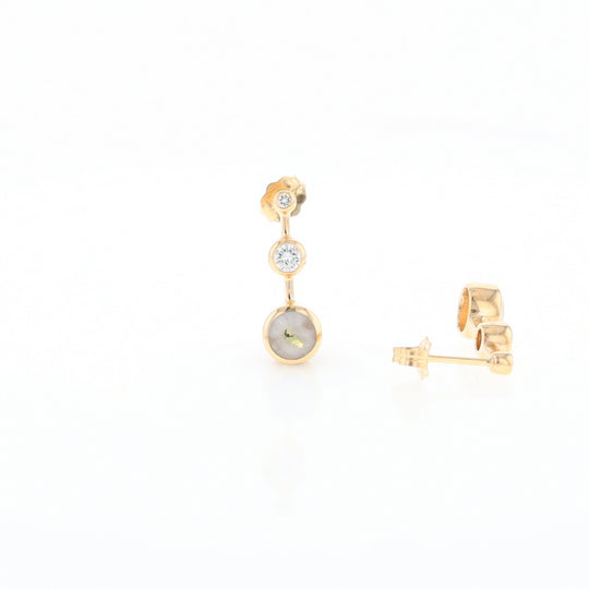 Gold Quartz Round Inlay with Diamond Accents Stud Earrings G2