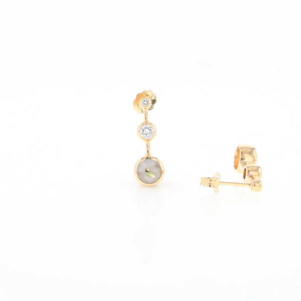 Gold Quartz Round Inlay with Diamond Accents Stud Earrings G2