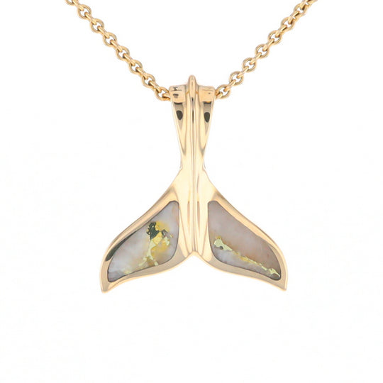 Whale Tail Necklaces Gold Quartz Double Sided Inlaid Sea Life Pendant