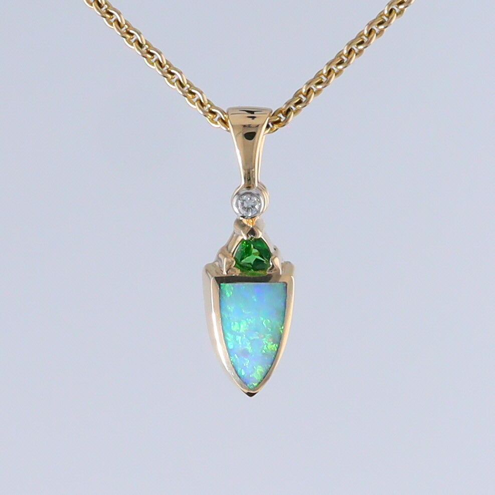 Opal Shield Pendant with Tsavorite