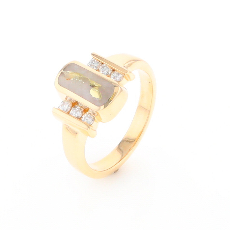 Gold Quartz Ring Oval Inlaid Design with .24ctw Round Diamonds