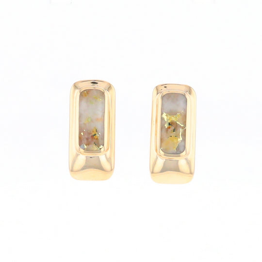 Gold Quartz Earrings Rectangle Inlaid Design