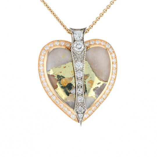 Gold Quartz Necklace Cupid's Revenge 2.24ctw Diamonds Heart Pendant