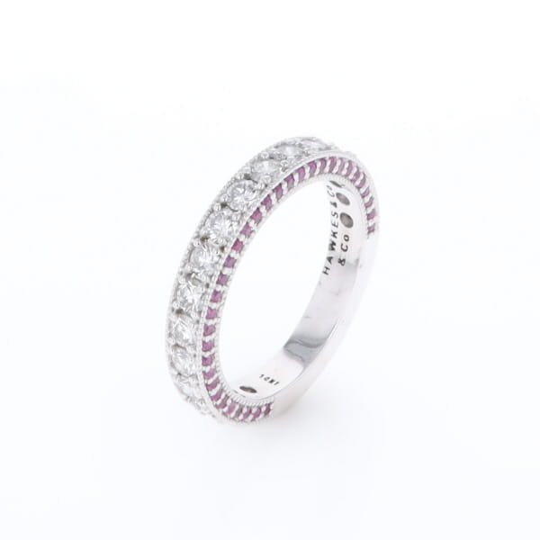 Diamond and Pink Sapphire Wedding Band