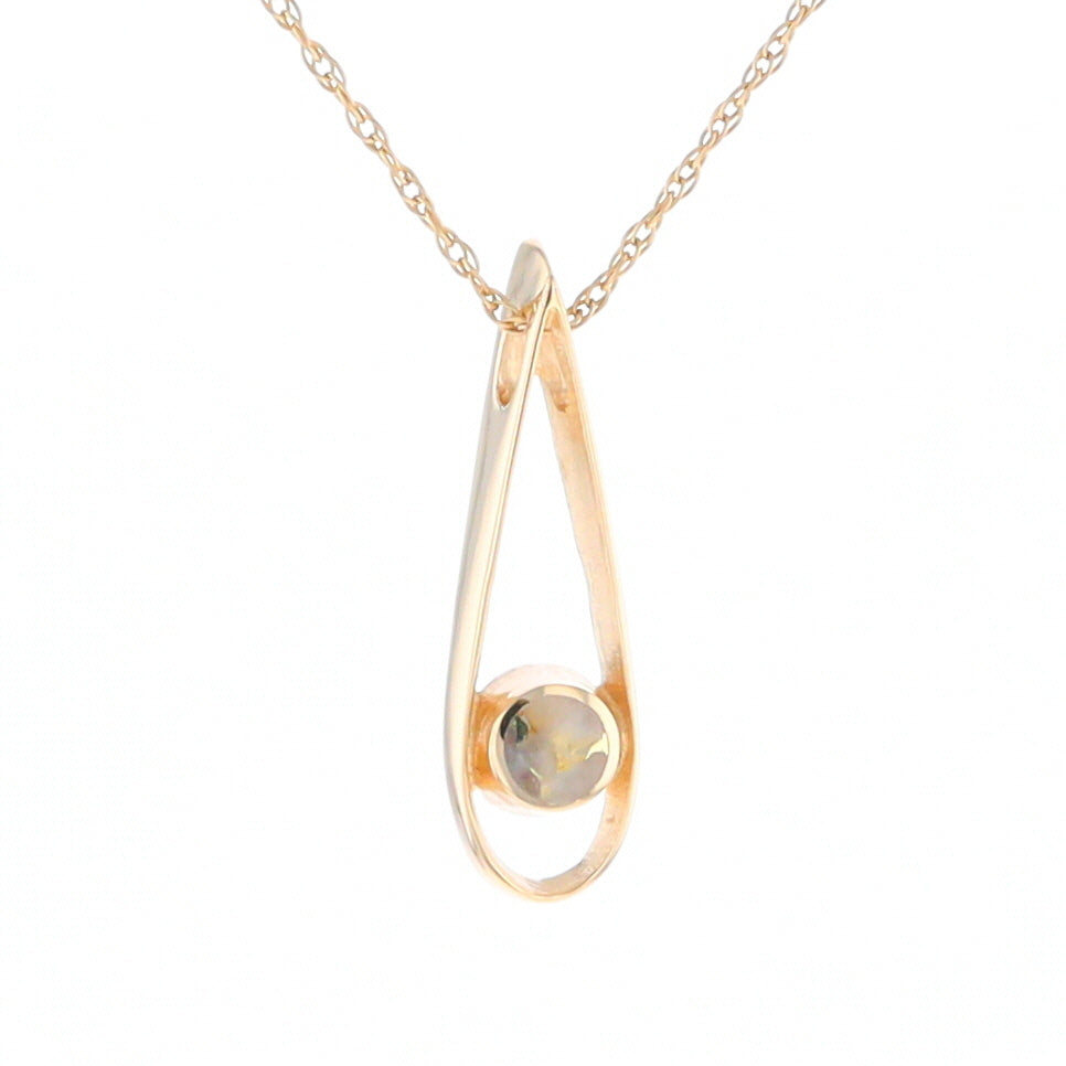 Open Teardrop Round Gold Quartz Inlaid Pendant