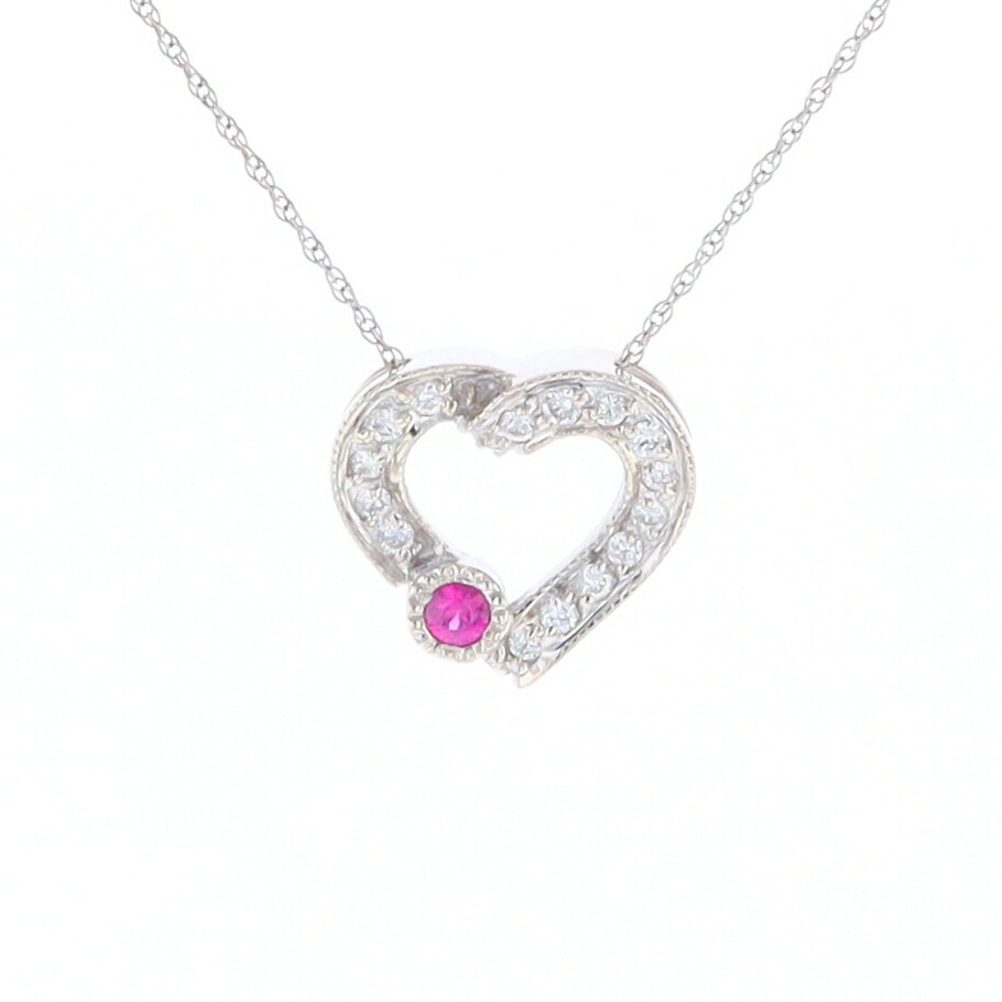 Diamond Heart Pendant with Ruby Accent