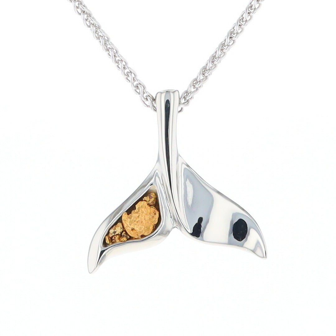 Whale Tail Natural Nuggets Inlaid Sea Life Medium White Gold Pendant