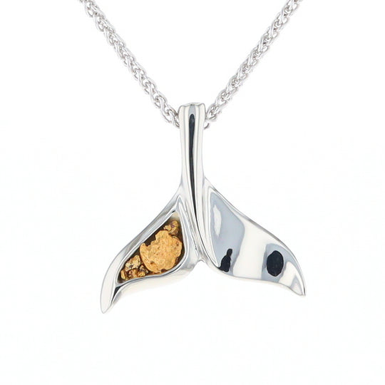 Whale Tail Natural Nuggets Inlaid Sea Life Medium White Gold Pendant