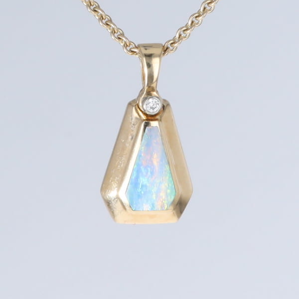 Opal Triangle Inlay with .02ctw Diamond Pendant