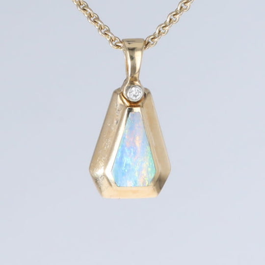 Opal Triangle Inlay with .02ctw Diamond Pendant