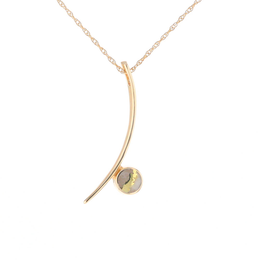 Gold Quartz Necklace Round Inlay Curved Bar Design Pendant