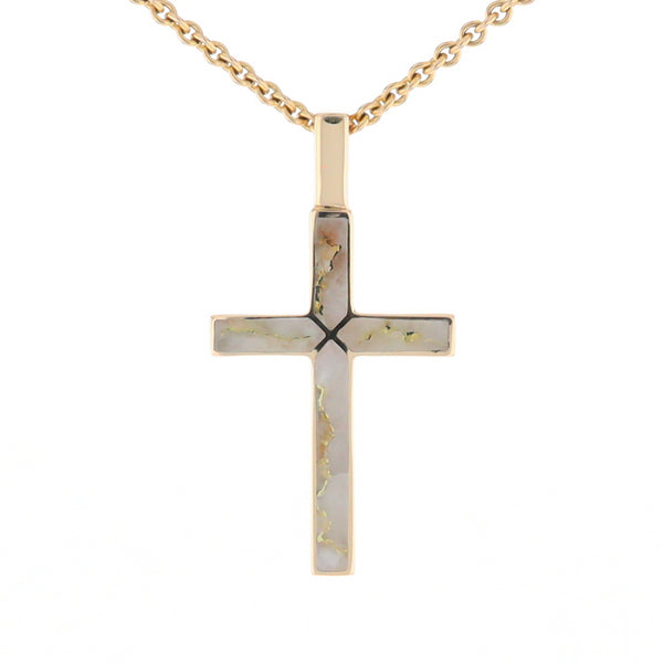 Gold Quartz Pendant 4 Section Inlaid Cross Pendant